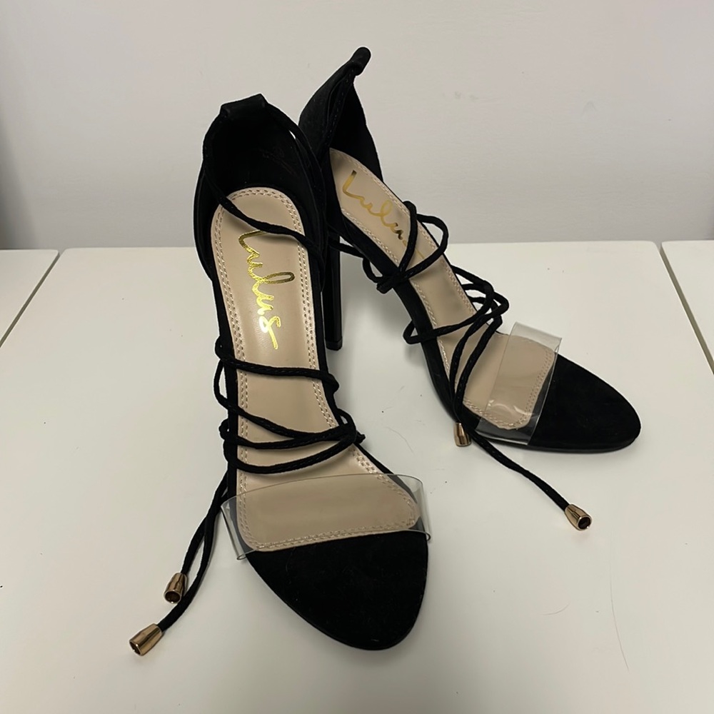 Lulus Black Suede Lace-Up Heels